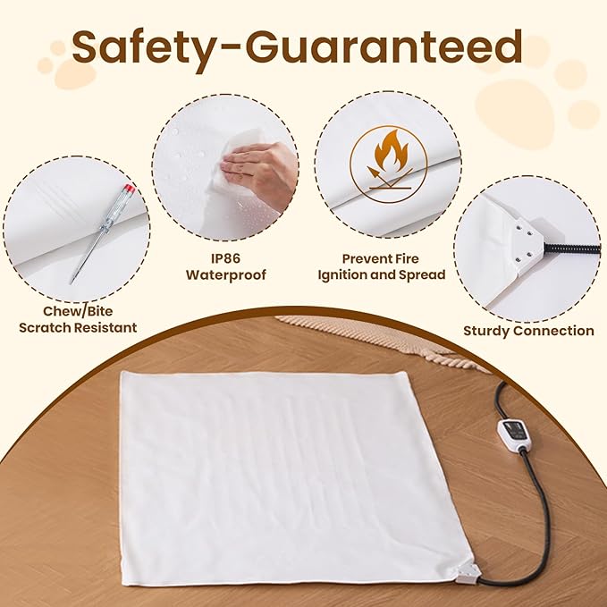 Bearhug Cat Heating Pad, Pet Heating Pad 18"×18"[Two Replaceable Cover] Adjustable Temperature Dog Heating Pad with Steel-Wrapped Cord, Waterproof and Chew-Resistant for Cats Puppies Small Animals