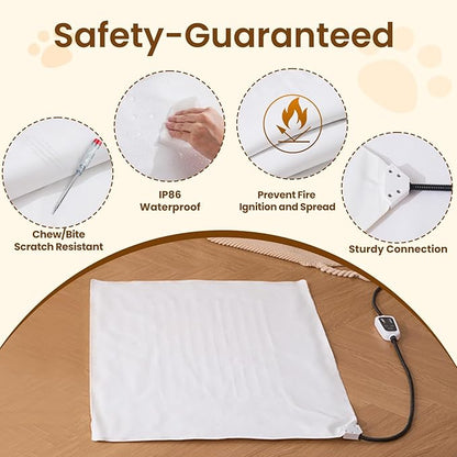 Bearhug Cat Heating Pad, Pet Heating Pad 18"×18"[Two Replaceable Cover] Adjustable Temperature Dog Heating Pad with Steel-Wrapped Cord, Waterproof and Chew-Resistant for Cats Puppies Small Animals