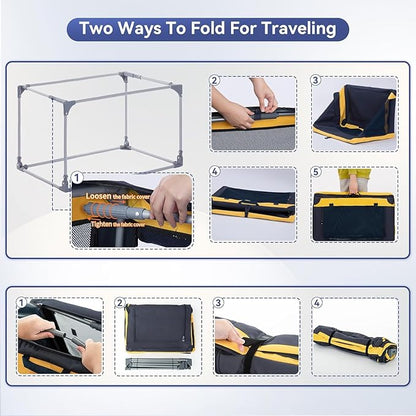 A4Pet Foldable Dog Crate, Collapsible Dog Crate - 30 Inch Adjustable Stainless Steel FrameLightweight, Durable and Collapsible Crate with 3-Door, Portable Dog Kennel