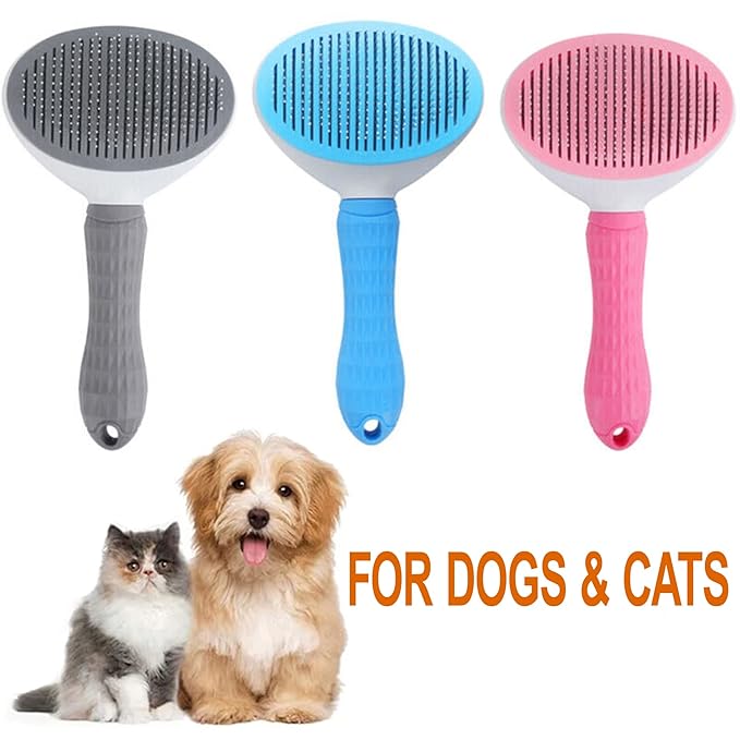 Self-Cleaning Slicker Brush for Dogs and Cats, Hair Cleaner Brush, Shedding and Dematting Grooming Comb, Pet Grooming Brush-Pink