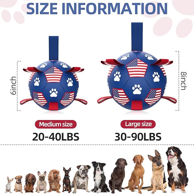 QDAN Dog Toys Soccer Ball with Straps - Durable Dog Balls for Large Dogs, Beach Pool Dog Water Toy, Dog Tug Toys for Tug of War, Puppy Dog Birthday Gifts (8 Inch)