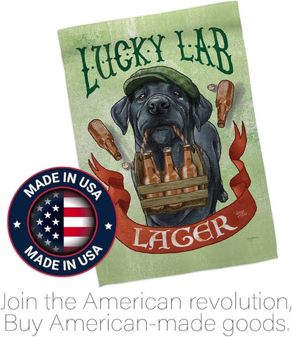 Breeze Decor Lucky Lab Lager House Flag Pack Dog Puppy Spoiled Paw Canine Fur Pet Nature Farm Animal Creature Applique Decoration Banner Small Garden Yard Gift Double-Sided, Made in USA