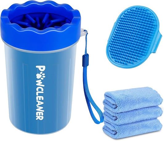 Dog Paw Cleaner for Dogs, (with 3Pcs Absorbent Towels & Adjustable Dog Bath Brush) Dog Paw Washer,Buddy Muddy Pet Foot Cleaner (Deep Blue, Medium)