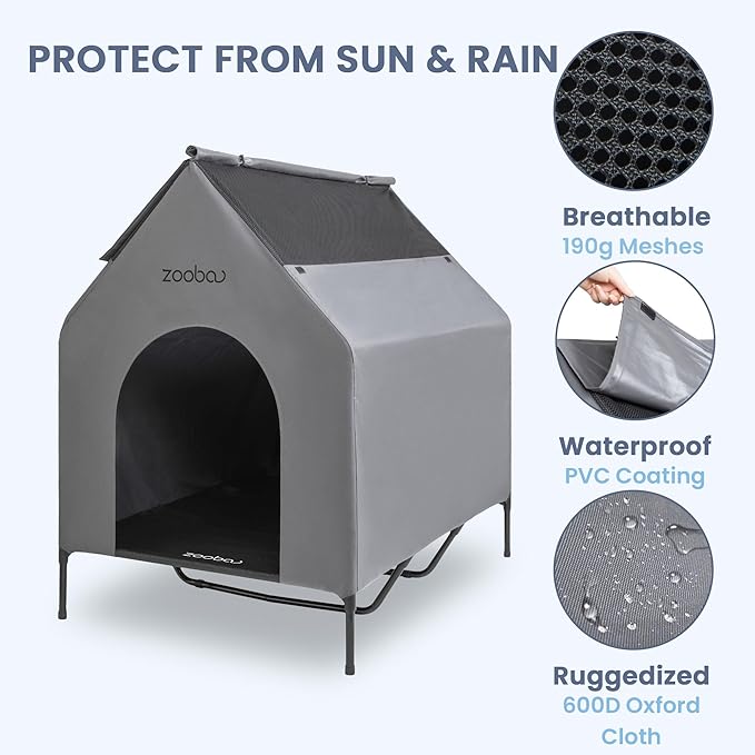 X-Large Dog House - Weatherproof PVC, Elevated Cooling Bed, Easy to Clean