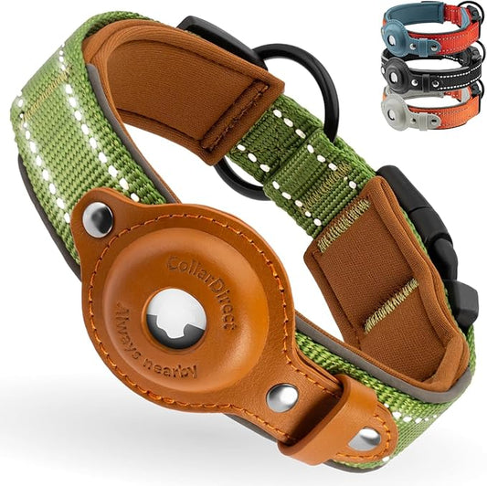 Airtag Dog Collar, CollarDirect, Reflective Dog Collar for Apple Air Tag for Large, Medium, and Small Dogs, Green, XL