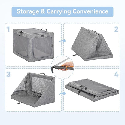 PETSFIT Dog Travel Crate, Soft Sided Dog Crate - 24 Inch Easy Set-up, Light, Sturdy, Comfy Inside with Thicken Mat, Soft Crate for Home and Travel Gray