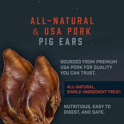 Wild Wolf USA Pig Ears (5 Pack) 100% Natural Dog Chew Treat - Sourced and Baked in The USA - Healthy, High Protein Snack