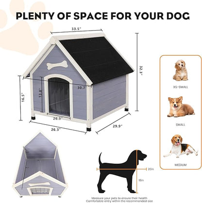 Solid Wood Dog House Comfortable Outdoor Shelter for Medium-Sized and Smaller Dog Sturdy, Durable and Easy to Clean,Can DIY,33.5’’D×30.7’’W×32.3’’H