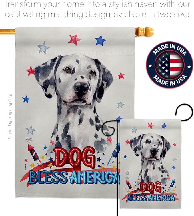 Breeze Decor Patriotic Dalmatian House Flag 2 pcs Pack Dog Puppy Spoiled Paw Canine Fur Pet Nature Farm Animal Creature Decoration Banner Small Garden Yard Gift Double-Sided, Made in USA
