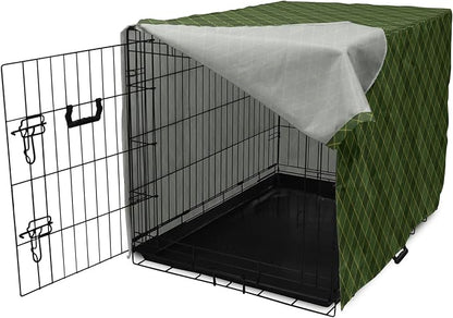Lunarable Green Dog Crate Cover, Traditional Old Fashioned Argyle Pattern Retro Style Plaid, Easy to Use Pet Kennel Cover for Small Dogs Puppies Kittens, 22 Inch, Forest Green Green