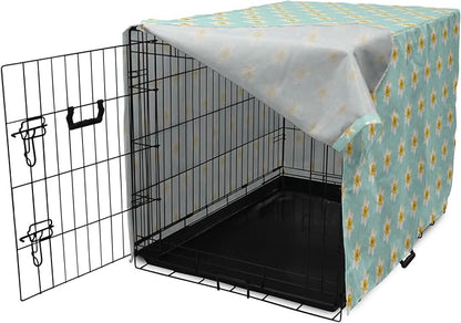 Lunarable Daffodil Dog Crate Cover, Pastel Nature Pattern with Spring Field Theme Narcissus Flower Heads, Easy to Use Pet Kennel Cover for Medium Large Dogs, 48 Inch, Seafoam Cream Yellow