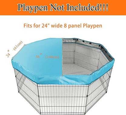 PJYuCien Dog Playpen Mesh Top Cover, Fits 24 Inch 8 Panels Regular Octagon Metal Exercise Pet Pen, Adhesive Tape Connections, Blue (Note: Cover Only, Fence Not Included)