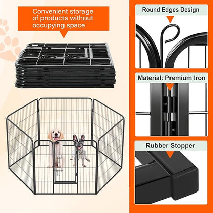 FDW Dog Playpen Dog Pen Dog Kennel 6 Panels 32 Inch Height Indoor Outdoor Folding Metal Portable Puppy Exercise Pen Heavy Duty Dog Fence for Yard Camping,Black