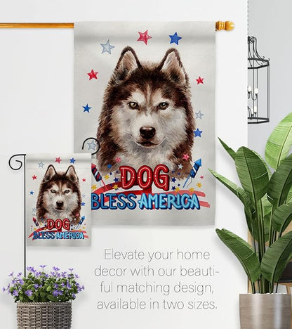 Breeze Decor Patriotic Brown Siberian Husky House Flag-Eagle Set Dog Puppy Spoiled Paw Canine Fur Pet Nature Farm Animal Creature Banner Small Garden Yard Gift Double-Sided, Made in USA