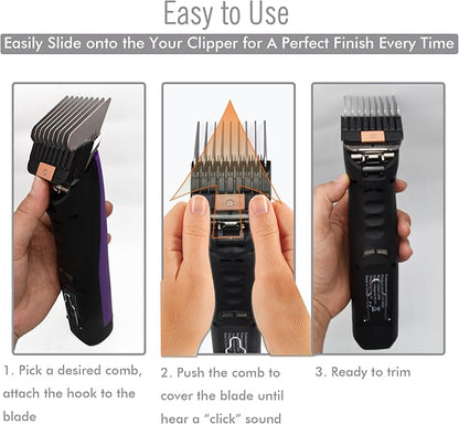 Professional A5 Style Animal Clipper Stainless Steel Color-Coded Snap-on Attachment Guard Guide Comb, 1/8"-1" Compatible with Wahl KM Series Oster A5 Andis Detachable Blade Pet Groomers (#4 - 1/2")