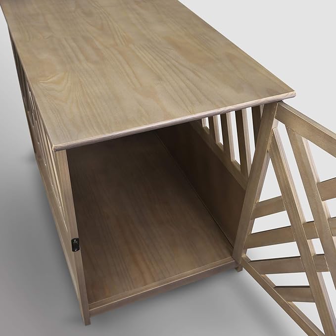 Casual Home Wooden Pet Crate, End Table, Lattice Large, New Taupe Gray