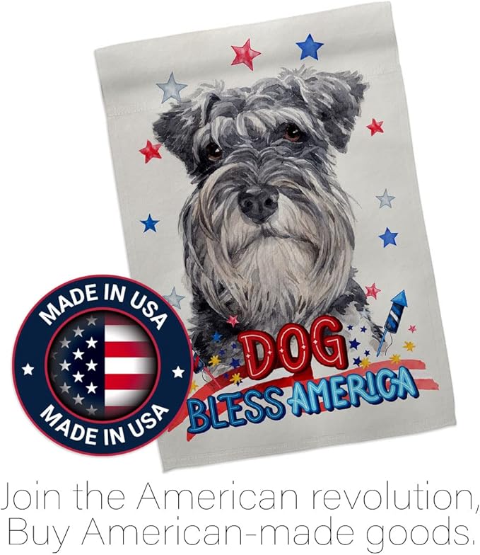 Breeze Decor Patriotic Miniature Schnauzer House Flag Set Dog Puppy Spoiled Paw Canine Fur Pet Nature Farm Animal Creature Decoration Banner Small Garden Yard Gift Double-Sided, Made in USA