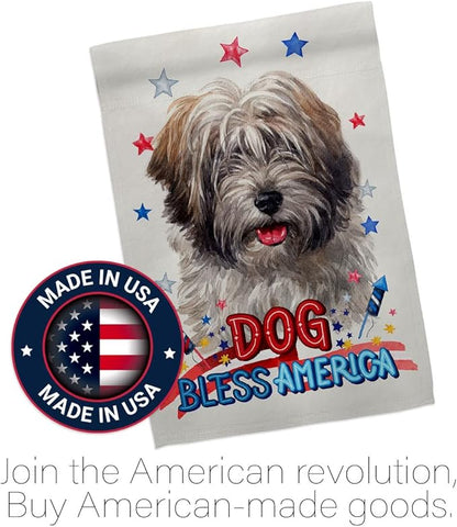 Breeze Decor Patriotic Tibetan Terrier Garden House Flag-Kit Dog Puppy Spoiled Paw Canine Fur Pet Nature Farm Animal Creature Decoration Banner Small Yard Gift Double-Sided, Made in USA