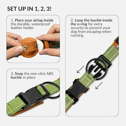 Airtag Dog Collar, CollarDirect, Reflective Dog Collar for Apple Air Tag for Large, Medium, and Small Dogs, Green, XL