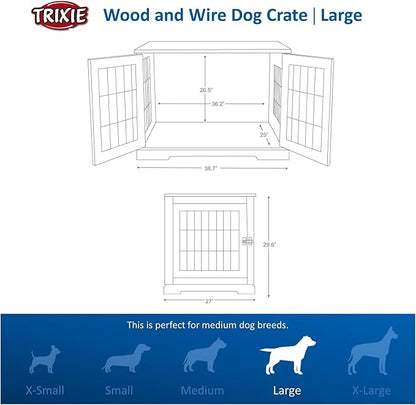 TRIXIE 38.7" Indoor Dog Crate, Wooden Crate Table for Dogs Up to 66 lb, Large Dog Kennel, Perfect in Any Room, White