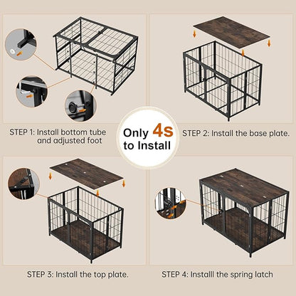 Himix Dog Crate Furniture, XL Dog Crate Furniture for Large Medium Dogs, Wood Dog Crate Table with Sturdy Metal, Heavy Duty Dog Kennel Indoor 40.15''x 25''x 27.56'' (Rustic Brown)