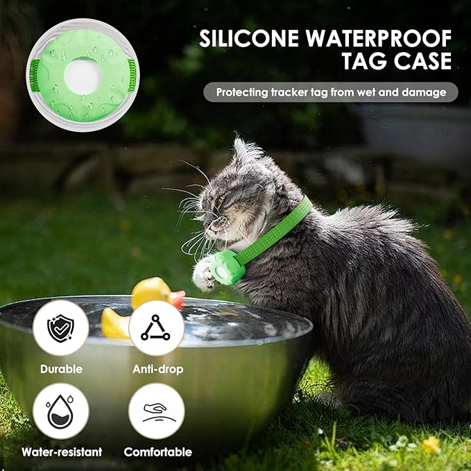 Cat Tracker, Waterproof Pet Tracker for Cats, Cat GPS Tracker Collar with Safety Elastic Buckle, Compatible with Apple Find My App (Only iOS), No Monthly Fee, Light Green