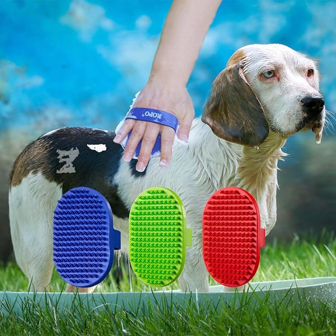 Dog bath brush, ROPO rubber massage pet shampoo brush, used for pet grooming, removing shedding fur, combing tangles and dead fur, suitable for pet dogs and cats (green)