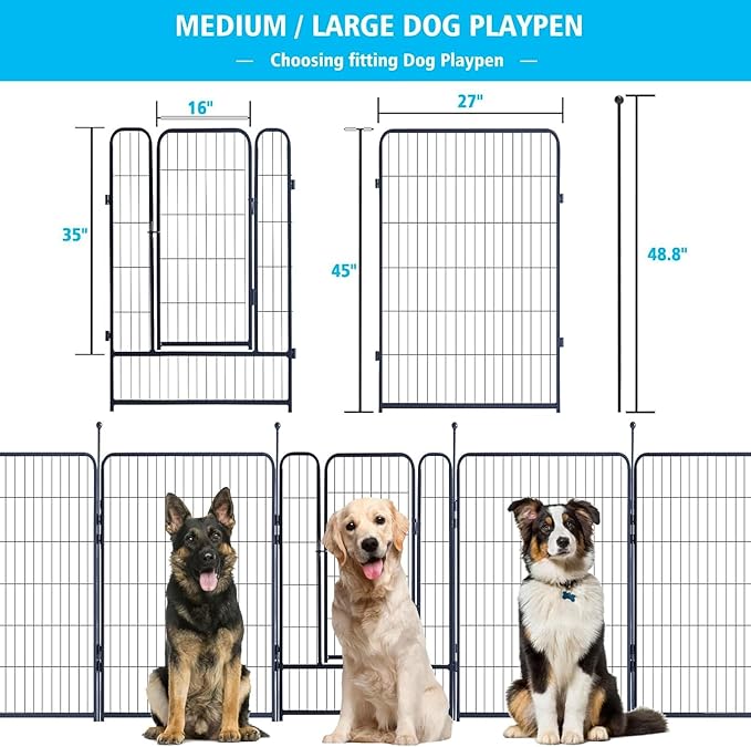 Dog Playpen,Portable Outdoor Dog Fence, Dog Playpen for Large/Medium/Small Dogs, Dog Fences for The Yard,with Doors Foldable Metal (8 Panels, 45 inch)