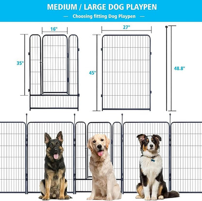 Dog Playpen,Portable Outdoor Dog Fence, Dog Playpen for Large/Medium/Small Dogs, Dog Fences for The Yard,with Doors Foldable Metal (8 Panels, 45 inch)