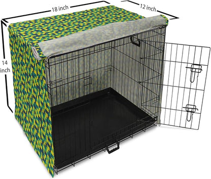 Lunarable Yellow and Blue Dog Crate Cover, Vivid Colored Squares Funky Simple Retro Style Grid Tile, Easy to Use Pet Kennel Cover for Small Dogs Puppies Kittens, 18 Inch, Petrol Blue Lime Green