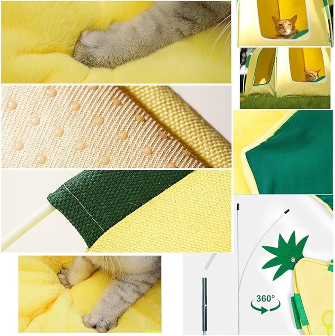 Cute Cat Teepee Cave, Cat Tent Foldable Indoor Outdoor with Thick Mat,Puppy Bed Tent,Bunny Pet Tent Teepee,Portable Dog House Teepee Tent, Cat Bed,Dog Bed Tent,Puppy Bunny,Pet Tent Teepee (V, XL)