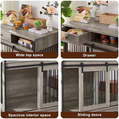 Dog Crate Wooden Furniture Dog Crate with Drawers Furniture Style Dog Cage with Side Door for Medium and Large Dogs,35.43" x 23.62" x 33.46",Grey