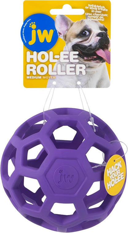 JW Pet Hol-ee Roller Dog Toy Puzzle Ball, Natural Rubber, Medium (4.5 Inch Diameter), Colors May Vary