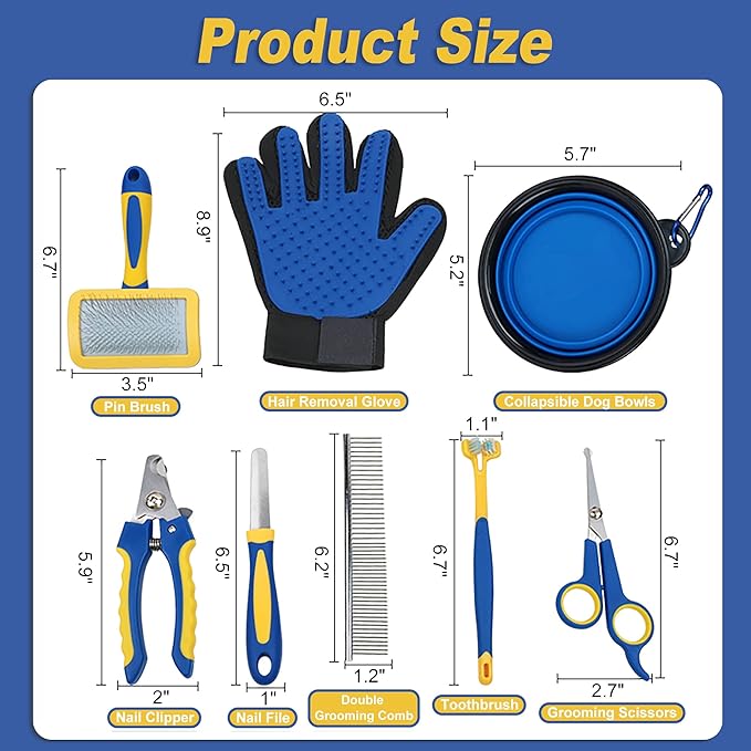 Dog Grooming Kit: 8-Piece Set with Slicker Brush, Deshedding Tools, Flea Comb, and Double-Sided Grooming Comb