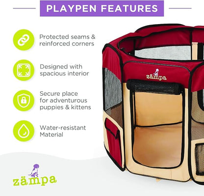 Zampa Pop Up Portable Large 61"x61"x30" Playpen for Dog and Cat, Foldable | Indoor/Outdoor Pen & Travel Pet Carrier + Carrying Case