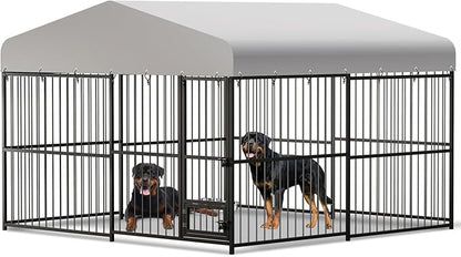 Large Outdoor Dog Kennel, Heavy Duty Dog Cage with Roof, Dog Kennel Galvanized Iron Dog House with Safety Locks,UV & Water Resistant Proof Cover, for Garden Backyard Black (10x10x6FT)