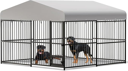 Large Outdoor Dog Kennel, Heavy Duty Dog Cage with Roof, Dog Kennel Galvanized Iron Dog House with Safety Locks,UV & Water Resistant Proof Cover, for Garden Backyard Black (10x10x6FT)