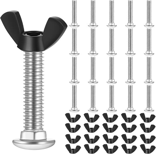 Therwen 20 Set M6 Pet Carrier Fasteners Set Dog Kennel Replacement Screws and Bolts Butterfly Nuts Dog Kennel Bolts Hardware Replacement Kit for Pet Carrier(Black)