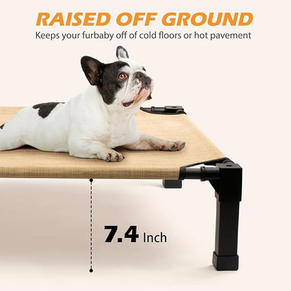 Cooling Elevated Dog Bed, Raised Dog Bed with Washable Breathable Mesh and Metal Frame, Portable Dog Cot Bed with No-Slip Feet for Outdoor and Indoor Use