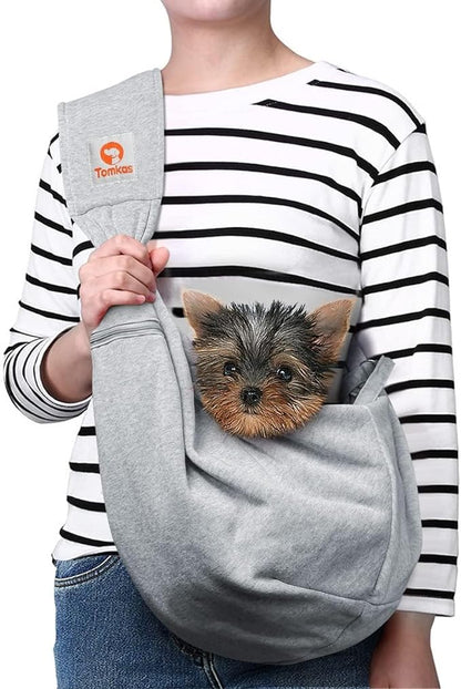 TOMKAS Dog Sling Carrier for Small Dogs pet Slings with Extra Pocket Storage Sling with Storage Pocket