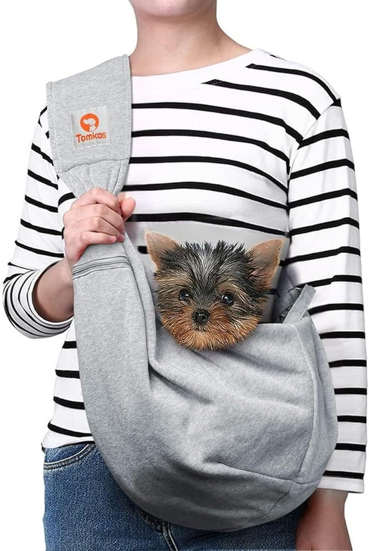 TOMKAS Dog Sling Carrier for Small Dogs pet Slings with Extra Pocket Storage Sling with Storage Pocket