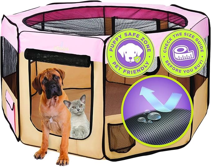 Zampa Dog Playpen Extra Large 80"x80"x36" Pop Up Portable Playpen for Dogs and Cat, Foldable | Indoor/Outdoor Pen & Travel Pet Carrier + Carrying Case.