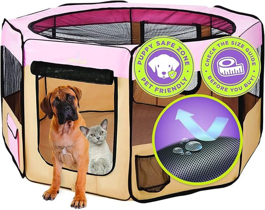 Zampa Dog Playpen Extra Large 80"x80"x36" Pop Up Portable Playpen for Dogs and Cat, Foldable | Indoor/Outdoor Pen & Travel Pet Carrier + Carrying Case.