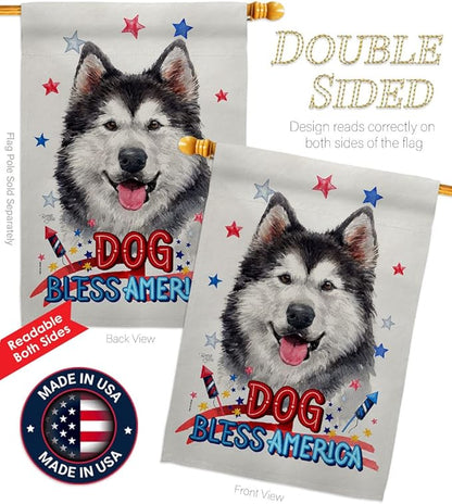 Breeze Decor Patriotic Siberian Husky Garden House Flag-Kit Dog Puppy Spoiled Paw Canine Fur Pet Nature Farm Animal Creature Decoration Banner Small Yard Gift Double-Sided, Made in USA