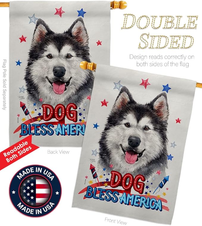 Breeze Decor Patriotic Siberian Husky House Flag Pack Dog Puppy Spoiled Paw Canine Fur Pet Nature Farm Animal Creature Applique Banner Small Garden Yard Gift Double-Sided, Made in USA