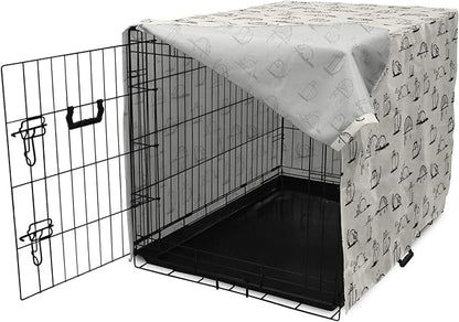 Lunarable Pet Dog Crate Cover, Funny Cat Characters Sketch Art Style Friendly Playful Kitties Lazy Fluffy Animals, Easy to Use Pet Kennel Cover for Medium Large Dogs, 36 Inch, Beige Black