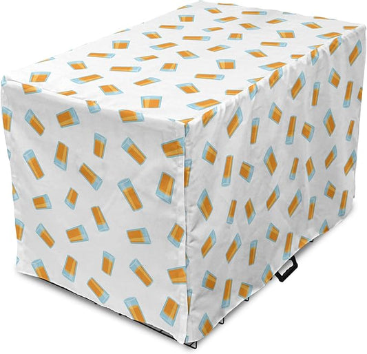 Lunarable Drinks Dog Crate Cover, Pattern of Fresh Orange Fruit Juice Scattered on a Plain Background, Easy to Use Pet Kennel Cover for Medium Large Dogs, 48 Inch, Orange Pale Blue