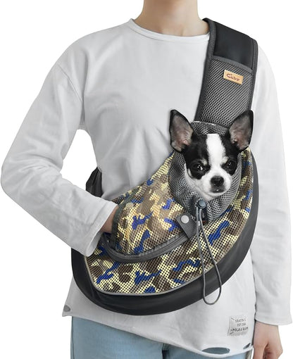 Cuby Pet Dog Sling Carrier for Small Dogs Cats Breathable Mesh Travel Safe Sling Bag Carrier for Dogs Cats Puppy (S Camouflage)