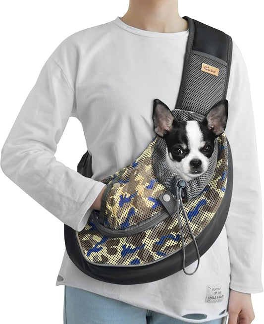 Cuby Pet Dog Sling Carrier for Small Dogs Cats Breathable Mesh Travel Safe Sling Bag Carrier for Dogs Cats Puppy (S Camouflage)