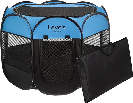 Love's cabin Pet Puppy Dog Playpen, Medium Dog Tent Crates Cage Indoor/Outdoor, Portable Playpen for Dog and Cat, Foldable Pop Up Dog Kennel Playpen with Carring Case, Removable Zipper Top, Blue